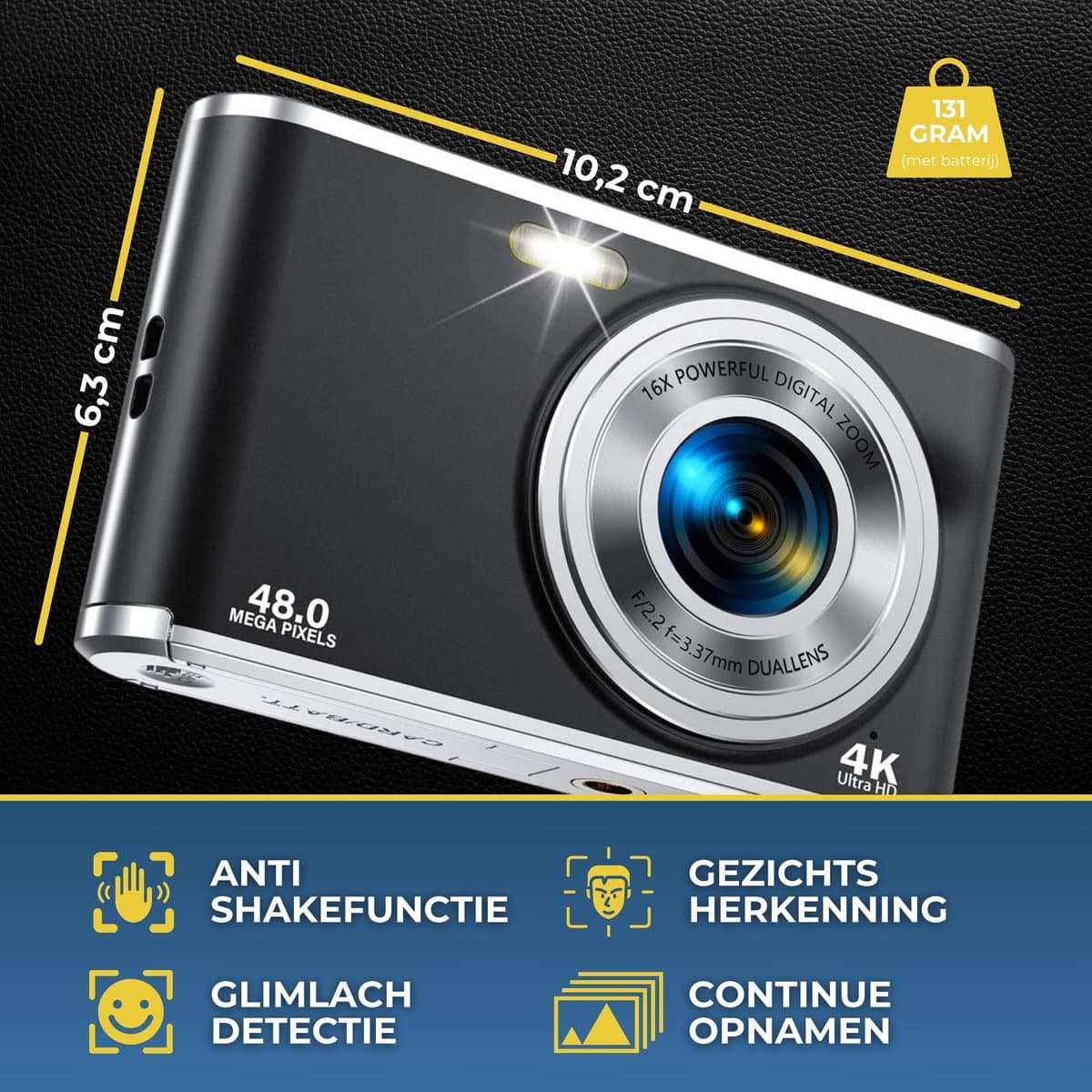 Vosoi Digitale Camera - Fotocamera - Fototoestel - Vlog Camera - Compact Camera - 48MP & 4K Ultra HD - Voor Kinderen - Selfie Camera - 2,8 inch LCD Scherm - Inc. 32GB thumbnail 2