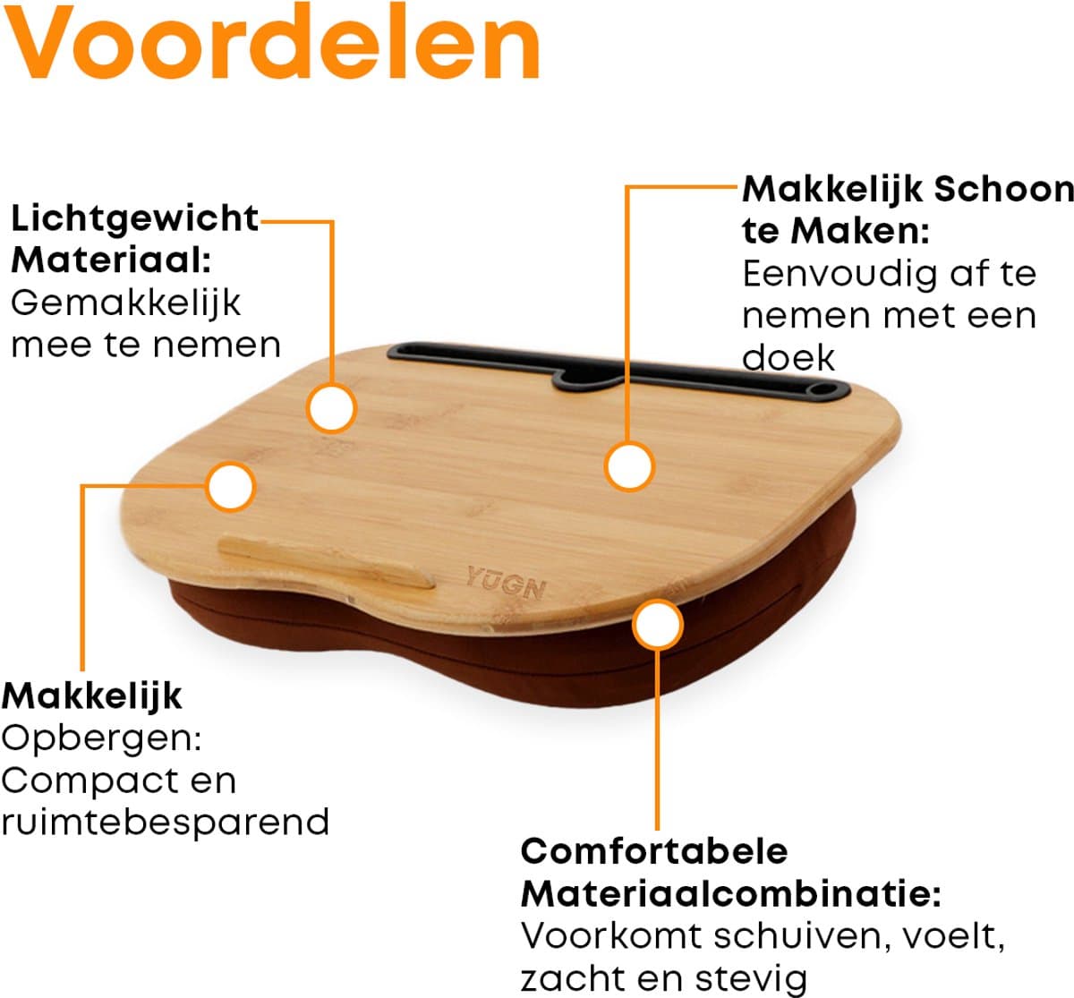 YUGN Laptopkussen 15 Inch - Bamboe Laptop Kussen - Laptop Tray Met Kussen - Schootbureau - Schootkussen - Thuiswerken thumbnail 5