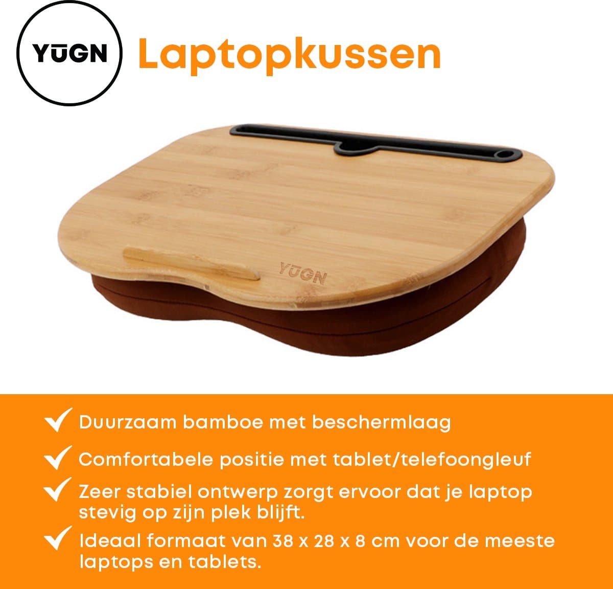 YUGN Laptopkussen 15 Inch - Bamboe Laptop Kussen - Laptop Tray Met Kussen - Schootbureau - Schootkussen - Thuiswerken thumbnail 3