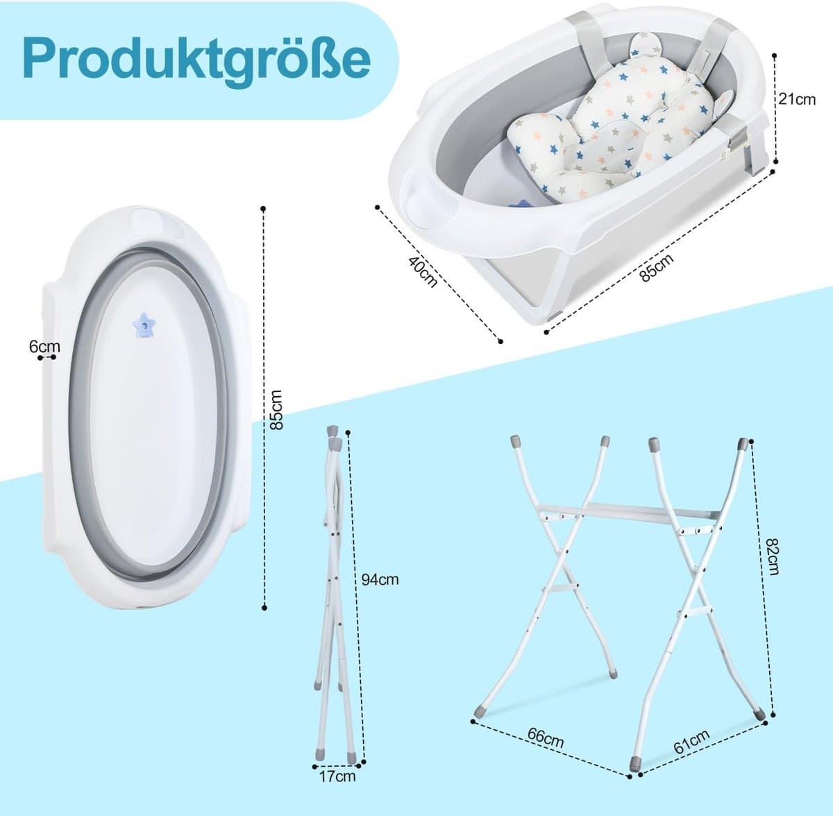 Opvouwbare Babybadkuip met Temperatuursensor en Badmat - 80 cm thumbnail 5