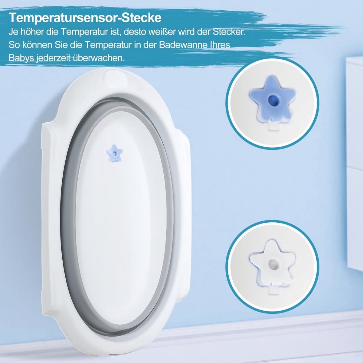 Opvouwbare Babybadkuip met Temperatuursensor en Badmat - 80 cm thumbnail 3