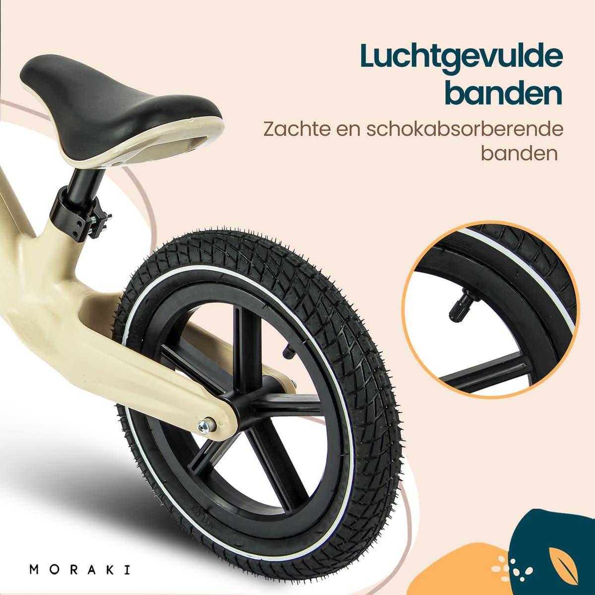 Moraki - Loopfiets - 2 Jaar - Verstelbaar Zadel - Balance Bike - 3 Jaar - Jongens en Meisjes - Beige thumbnail 5