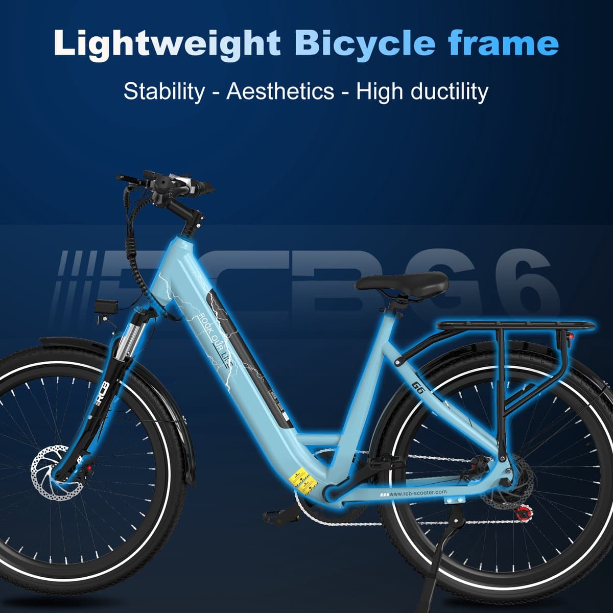 RG6 Elektrische Fiets dames, 60-80 km Trendy City Commuter EBike, 27.5 Inch, 250W, 7 versnellingen, met App en NFC,blauw thumbnail 5