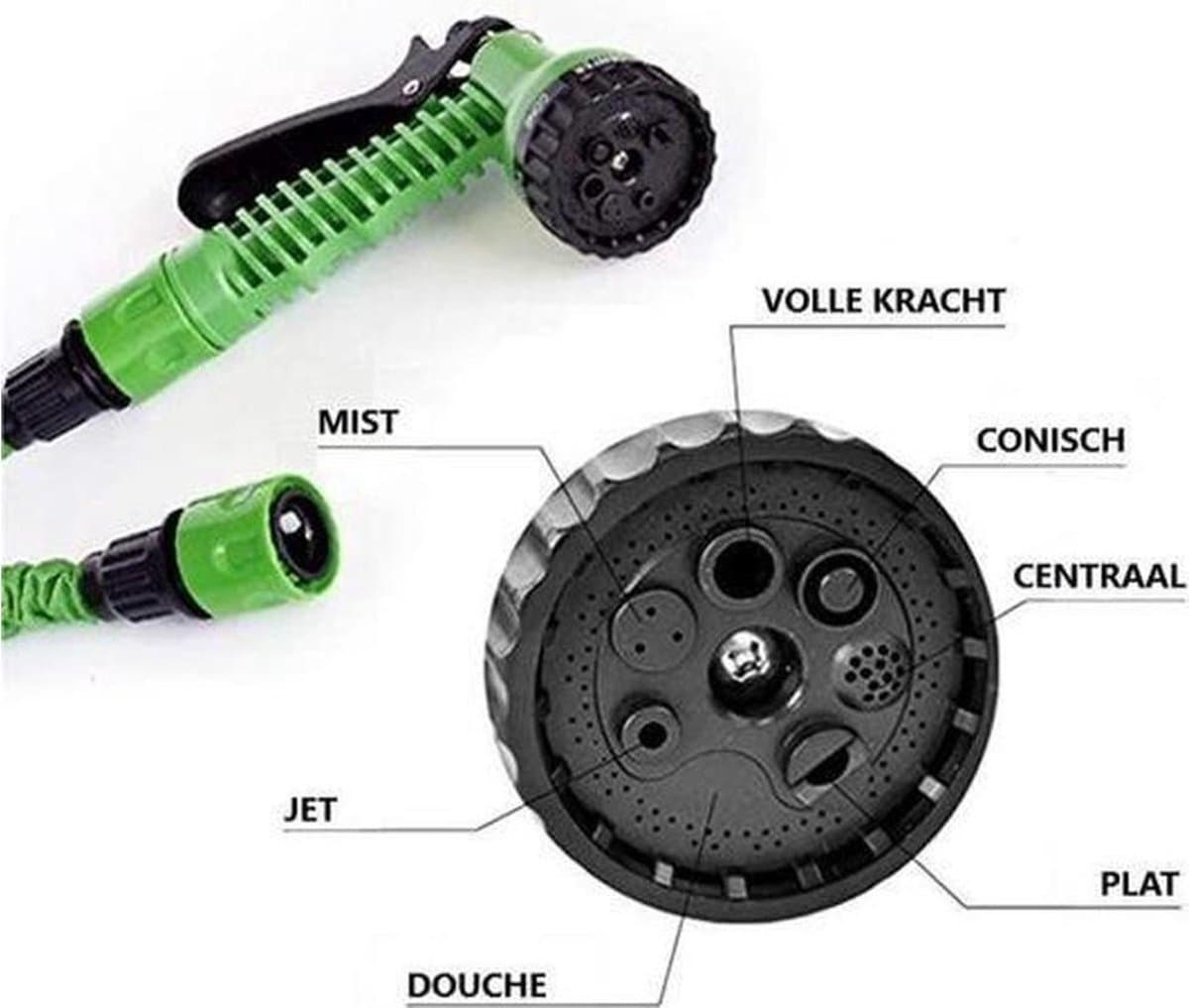 Flexibele Tuinslang – 45 Meter – Uitrekbaar – 7 Sproei Functies - Magische Tuinslag – Elastisch - Lichtgewicht – Uitzetbaar - Tuin Bewatering - Groen – Water Hose thumbnail 2