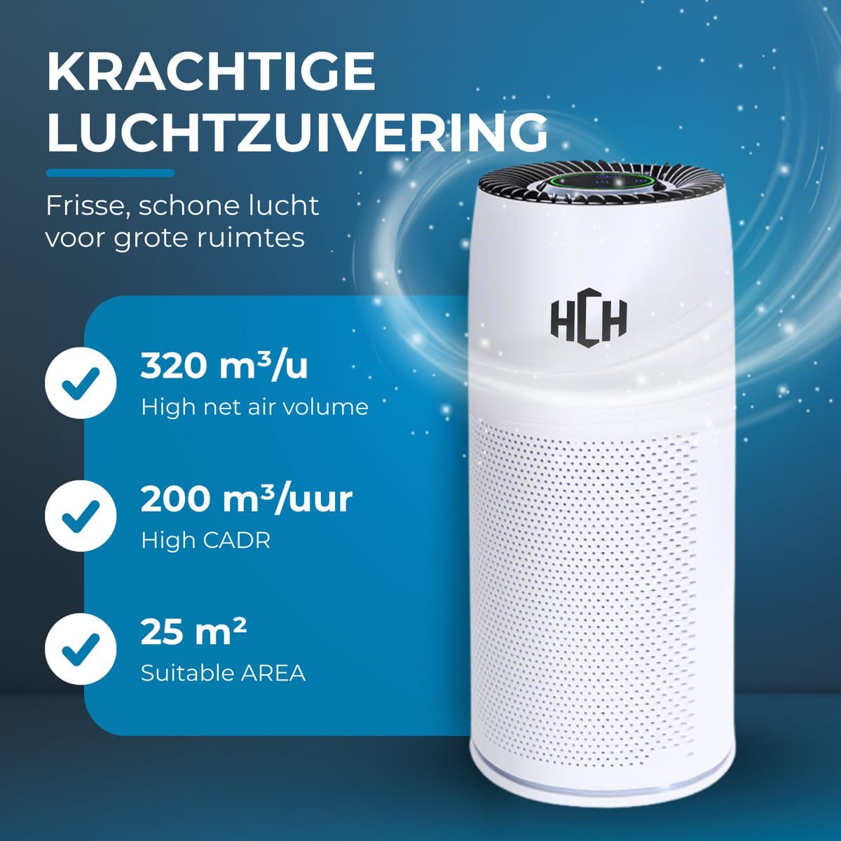 HCH Luchtreiniger - Air Balance - Air Purifier - HEPA filter - Werkt tegen huisstofmijt, hooikoorts, allergie en stof - 3 standen + slaapstand en automatische stand - Luchtkwaliteit indicator - 500 m² - CADR 300 m³/h - Stil, 20 db thumbnail 5