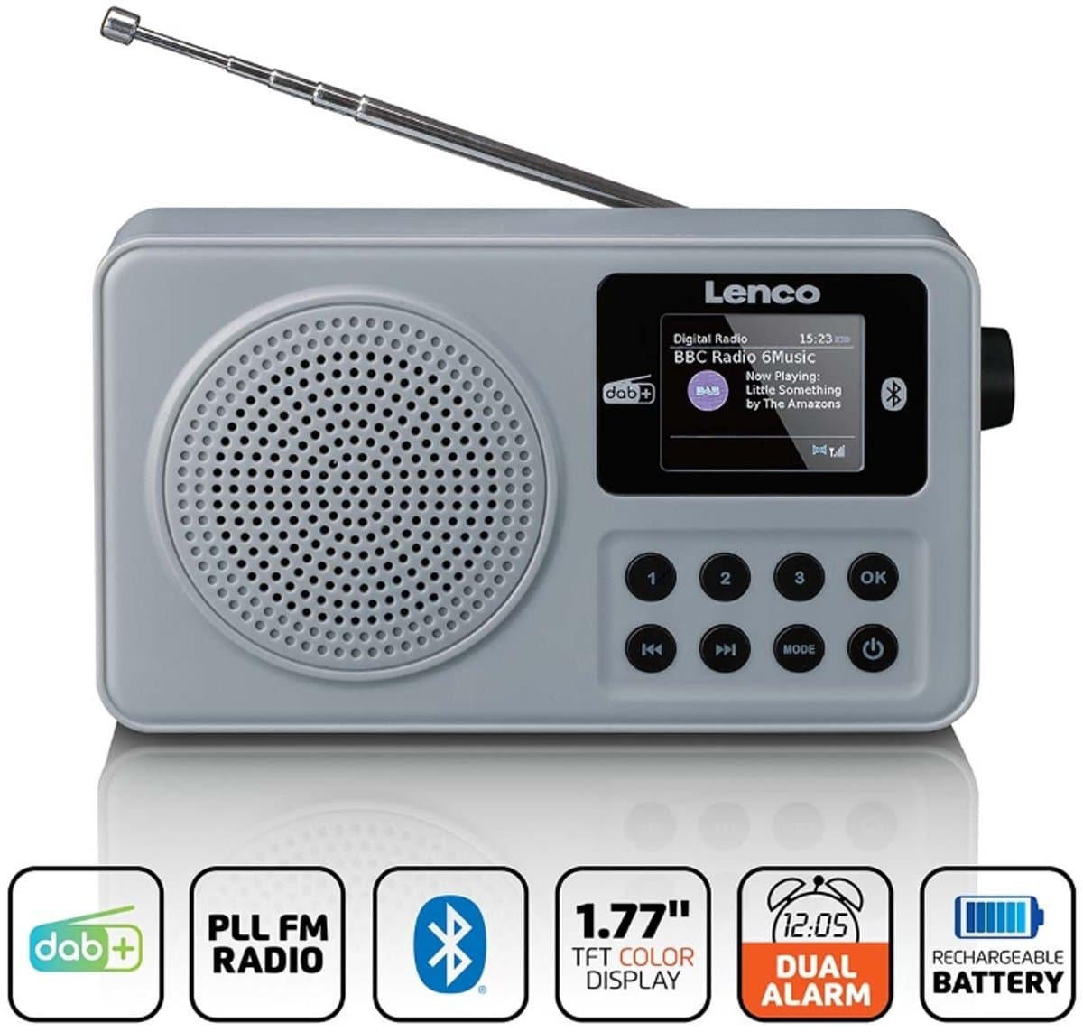 Lenco Radio met oplaadbare Batterij - Draagbare DAB+/FM Radio met Bluetooth - Noodpakket - PDR-034GY - Grijs thumbnail 2