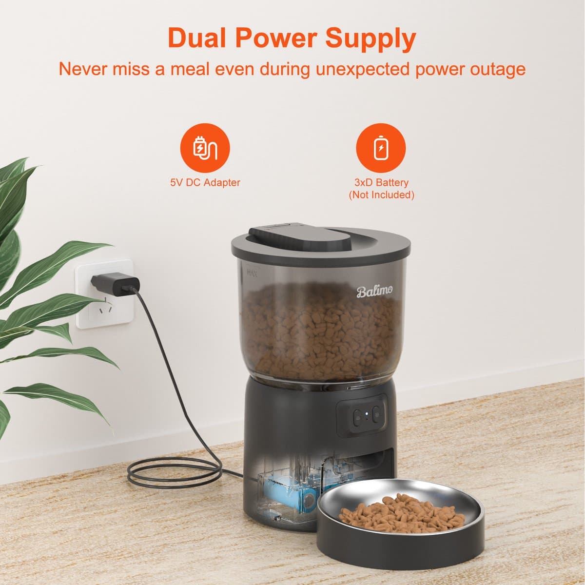 Balimo Automatische Voerbak Zwart - Kat en Hond - Voerautomaat Met App - Voerbak hond - Smartphone Besturing - Voerinhoud 3 Liter - Voor Katten- en Hondenvoer - Droogvoer - WiFi - Automatische voerbak kat - Automatische voerbak thumbnail 2