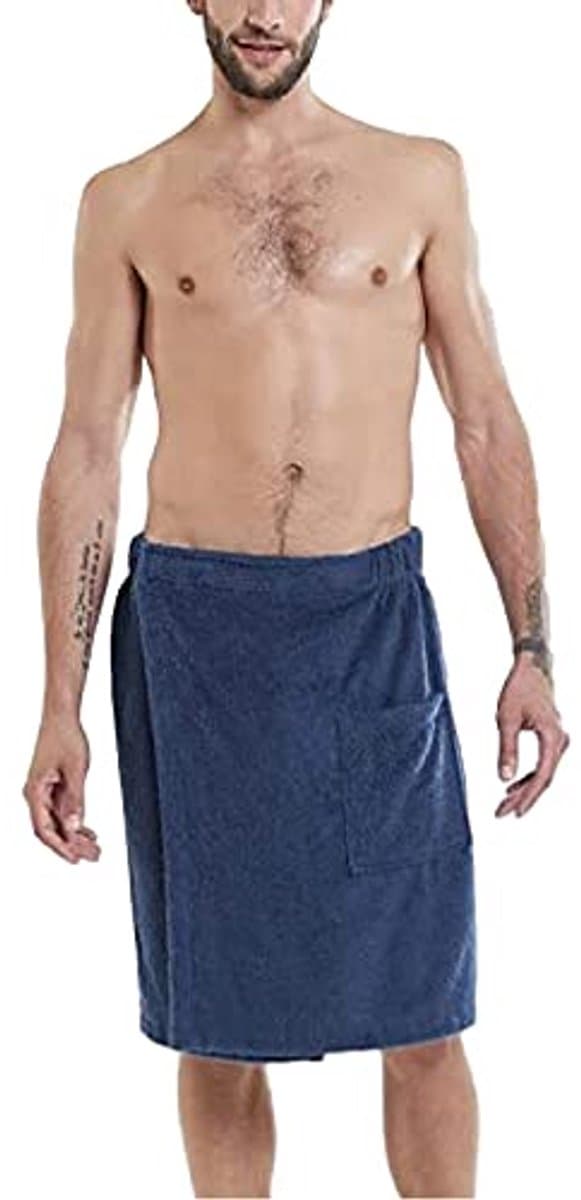 Verstelbare Badhanddoek Wrap voor Mannen - Draagbare Handdoek Rok met Zak voor Gym, Douche, Sauna, Spa en Strand thumbnail 6