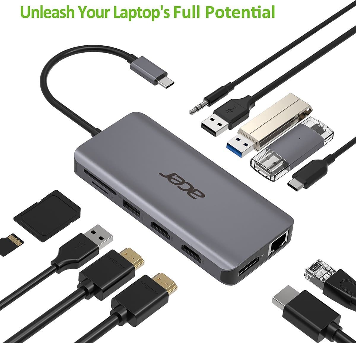 Acer 12-in-1 – Docking Station – Laptop – USB-C – 4K HDMI – Plug & Play - Zwart thumbnail 4