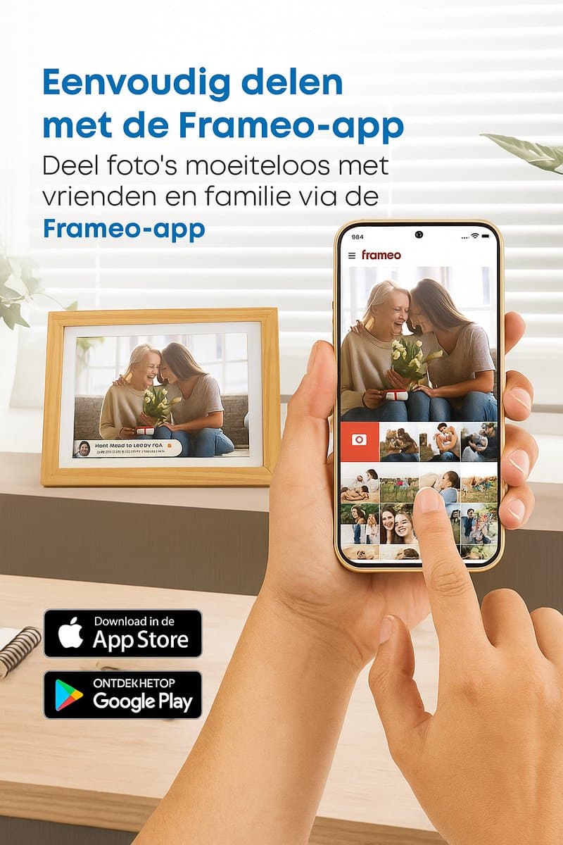Digitale Fotolijst met Wifi en Frameo App - 10.1 inch - Fotokader - HD + Display - IPS Touchscreen - 16GB - Wooden thumbnail 2