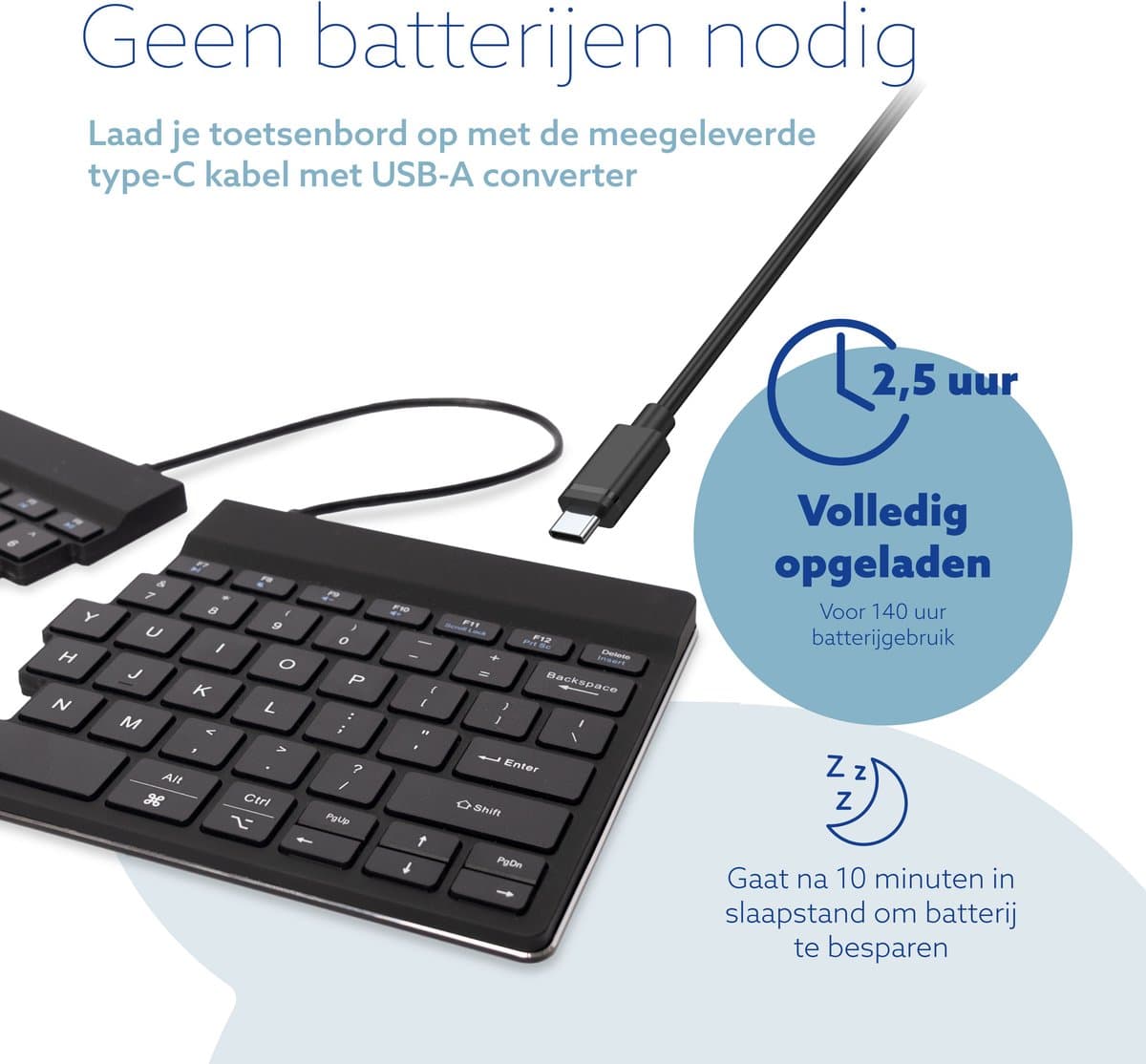 R-Go Split - Draadloos Ergonomisch Toetsenbord - Pauze-indicator - Gesplitst - US QWERTY - Zwart thumbnail 7