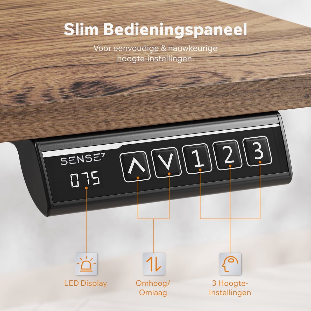SENSE7 NOJO LIGHT - Zit Sta Bureau - 140 cm x 70 cm - Elektrisch bureau - Verstelbare bureau - Elektrische Hoogteverstelling, Hoogte 72-118 cm, Intelligent Bedieningspaneel, Donkerbruin thumbnail 6