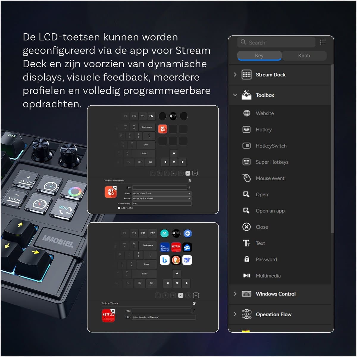 Mechanisch Toetsenbord met Shortcut keyboard van MMOBIEL - QWERTY Hot-Swappable RGB Keyboard met 6 Programmeerbare LCD Macrotoetsen & 3 Draaiknoppen voor Streamen, Videobewerking thumbnail 6