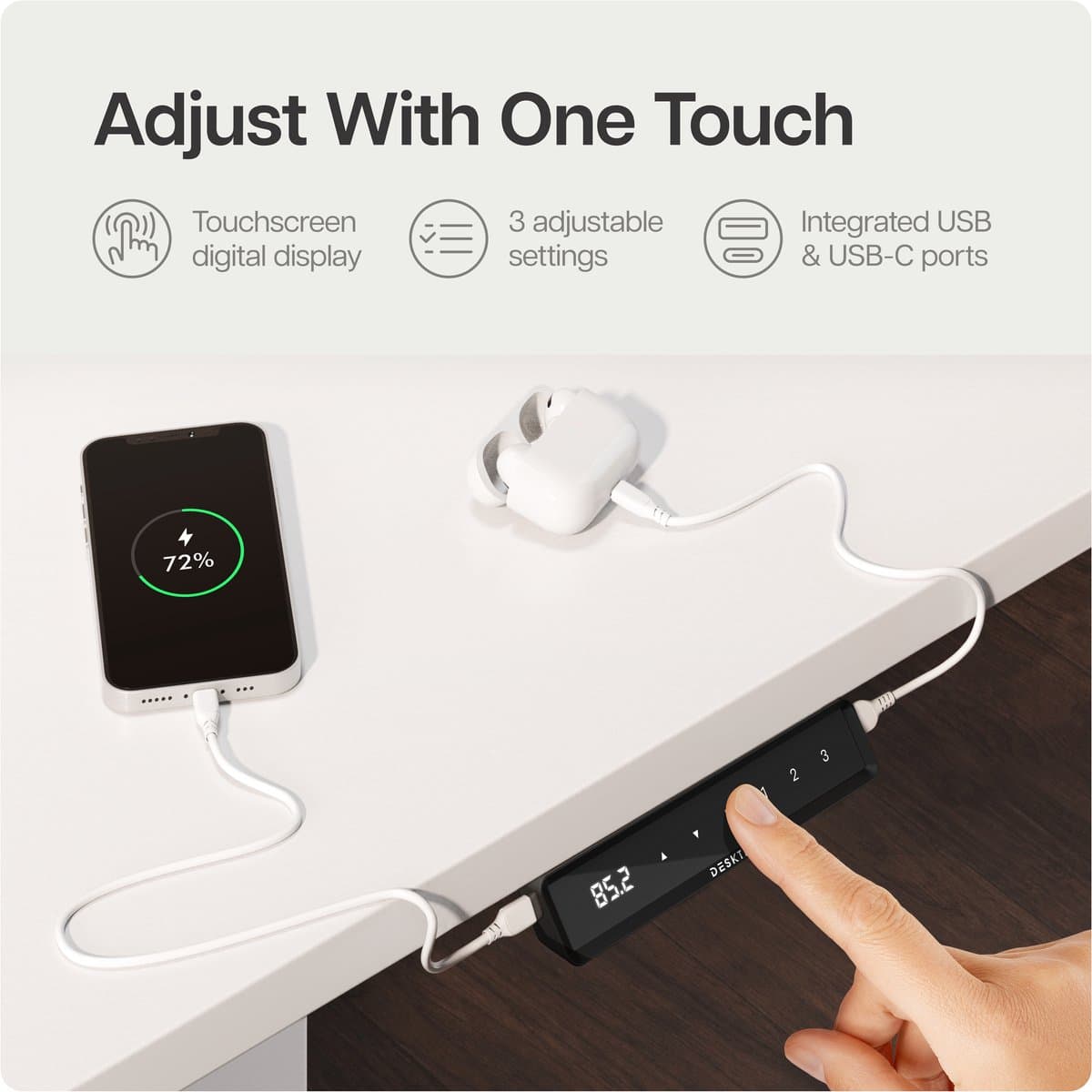 Desktronic HomeOne Zit-sta Bureau Elektrisch In Hoogte Verstelbaar Frame Wit Voor 120x60-180x80cm Bureaublad thumbnail 8