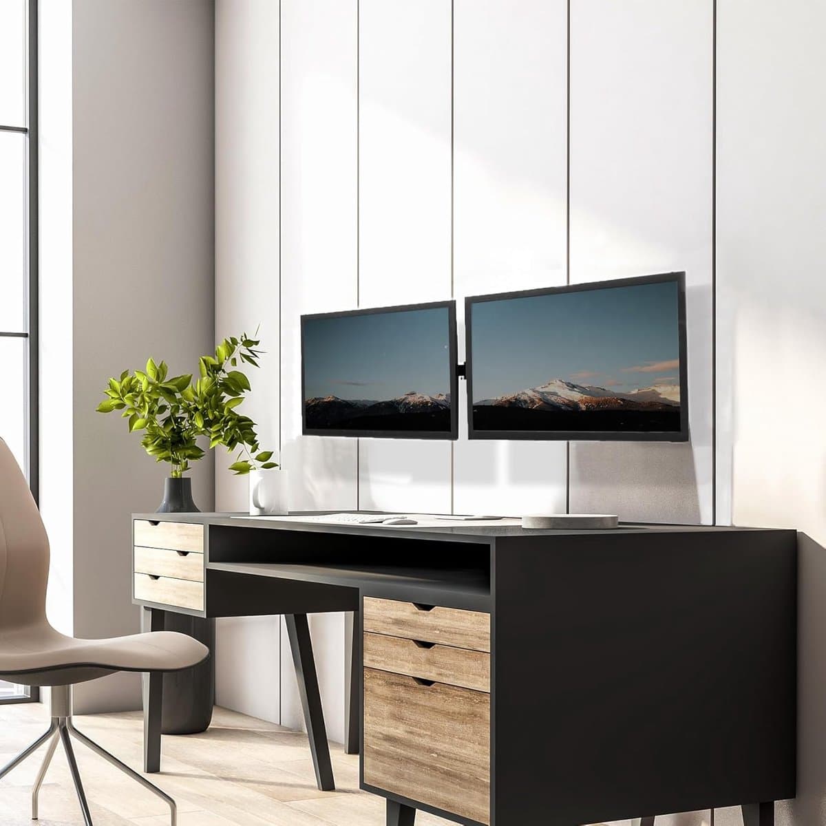 Dubbele Monitor Arm - Scherm Ophanging - Bureau Ruimte Besparen - Telescopische Arm - Tot 32 Inch - Zwart thumbnail 3