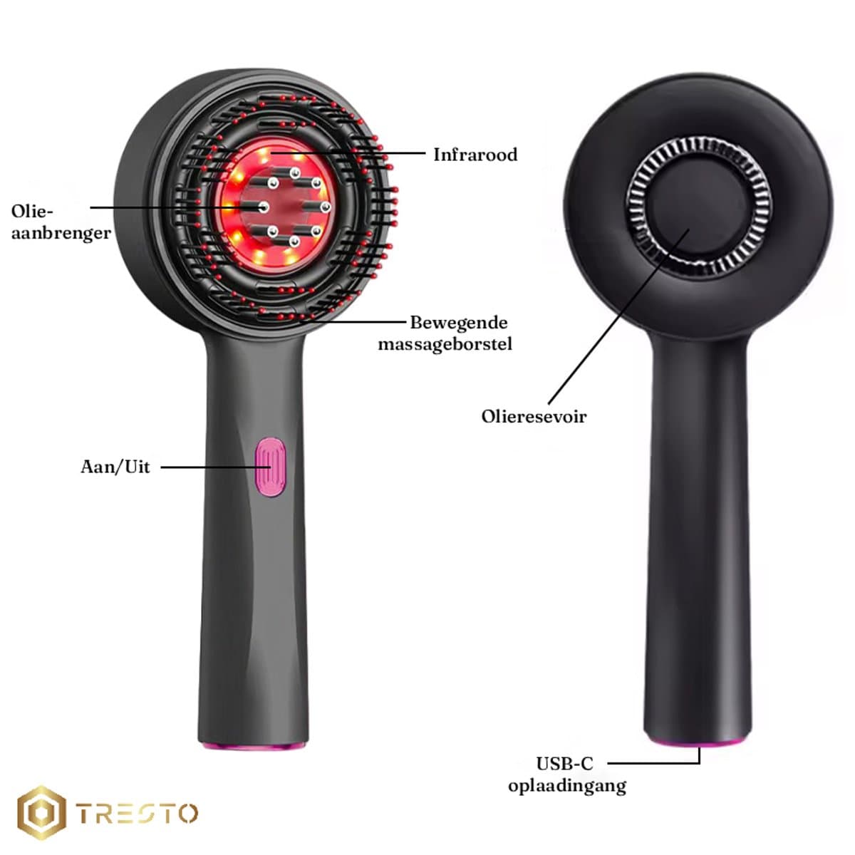 TRESTO - Roodlicht therapie - Lichttherapie lamp - Massage apparaat hoofdhuid - Scalp Brush elektrisch - Hoofdmassagespin - Man&Vrouw - Massage olie Applicator - HaarBorstel - Red light Therapy - Haar olie borstel - Rood thumbnail 4