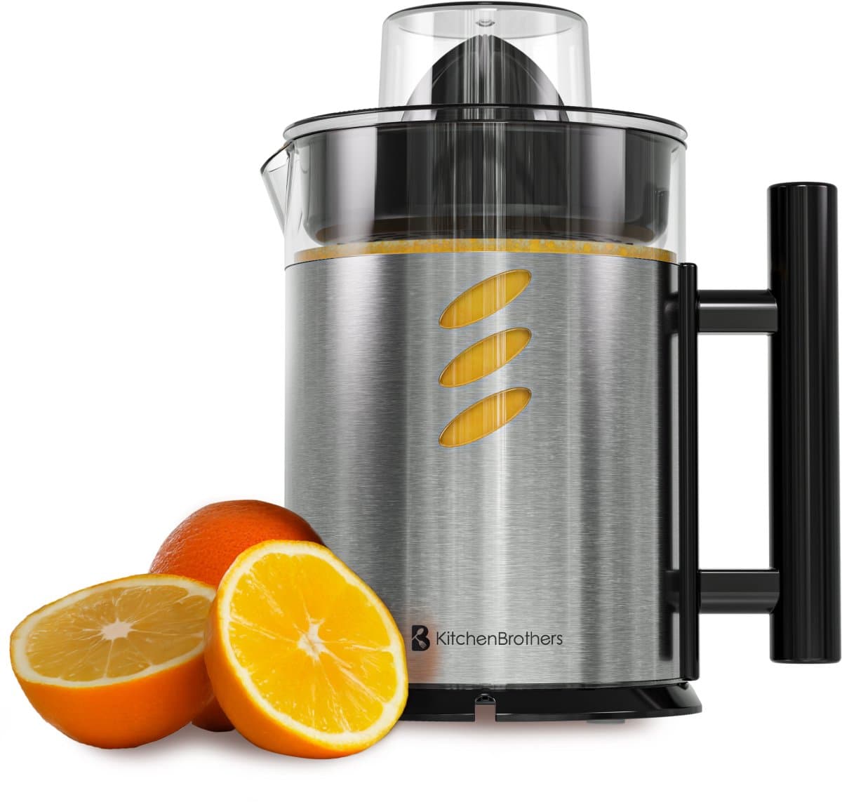 KitchenBrothers Citruspers - 1L - Handmatig - Sinaasappelpers en Citroenpers - Met Uitloop en Handvat - RVS