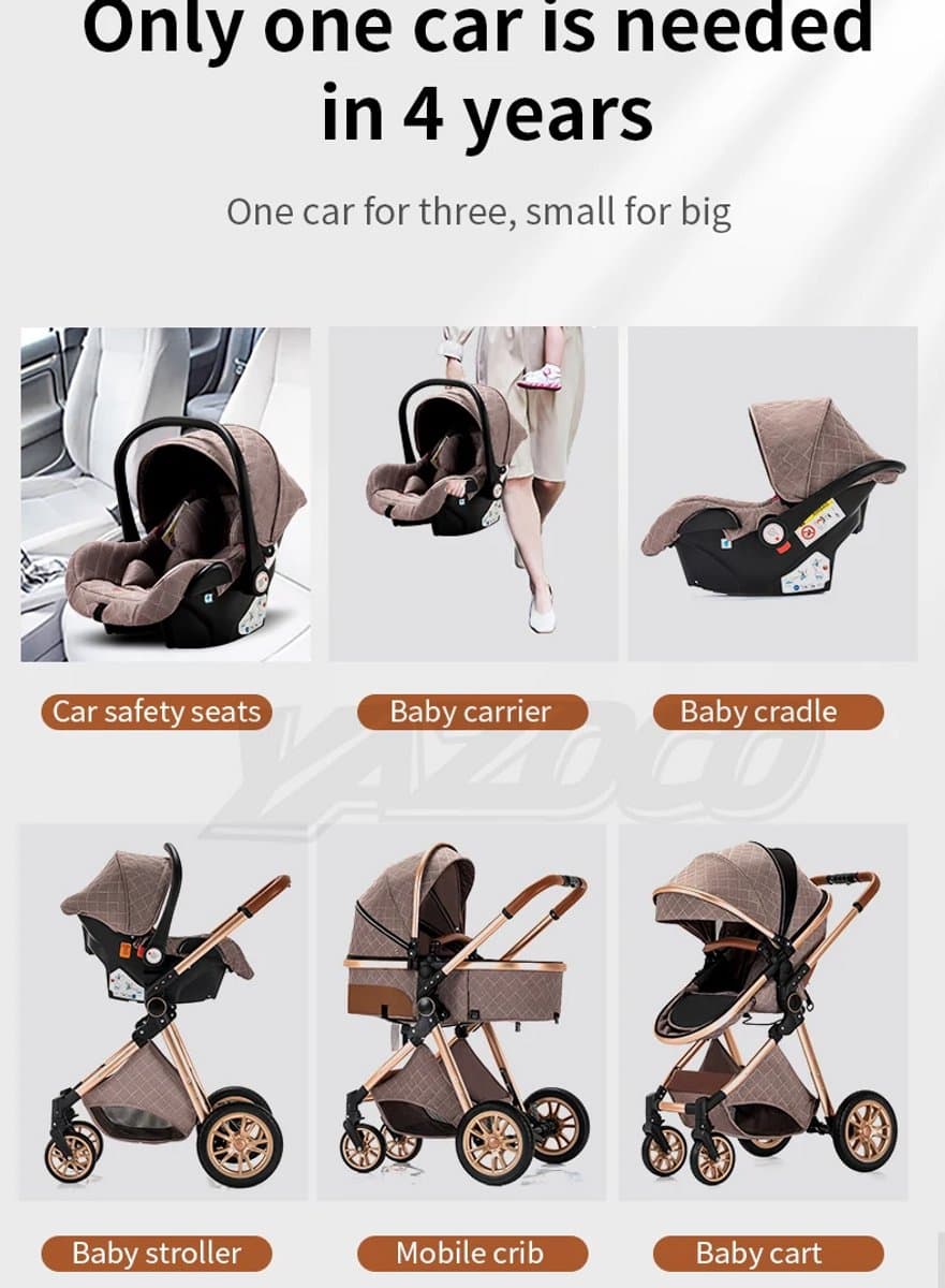 Luxe Multifunctionele 3-in-1 Combi Kinderwagen – Kwalitatieve Buggy – Opklapbare Wandelwagen – Khaki – Incl. Autostoel thumbnail 4