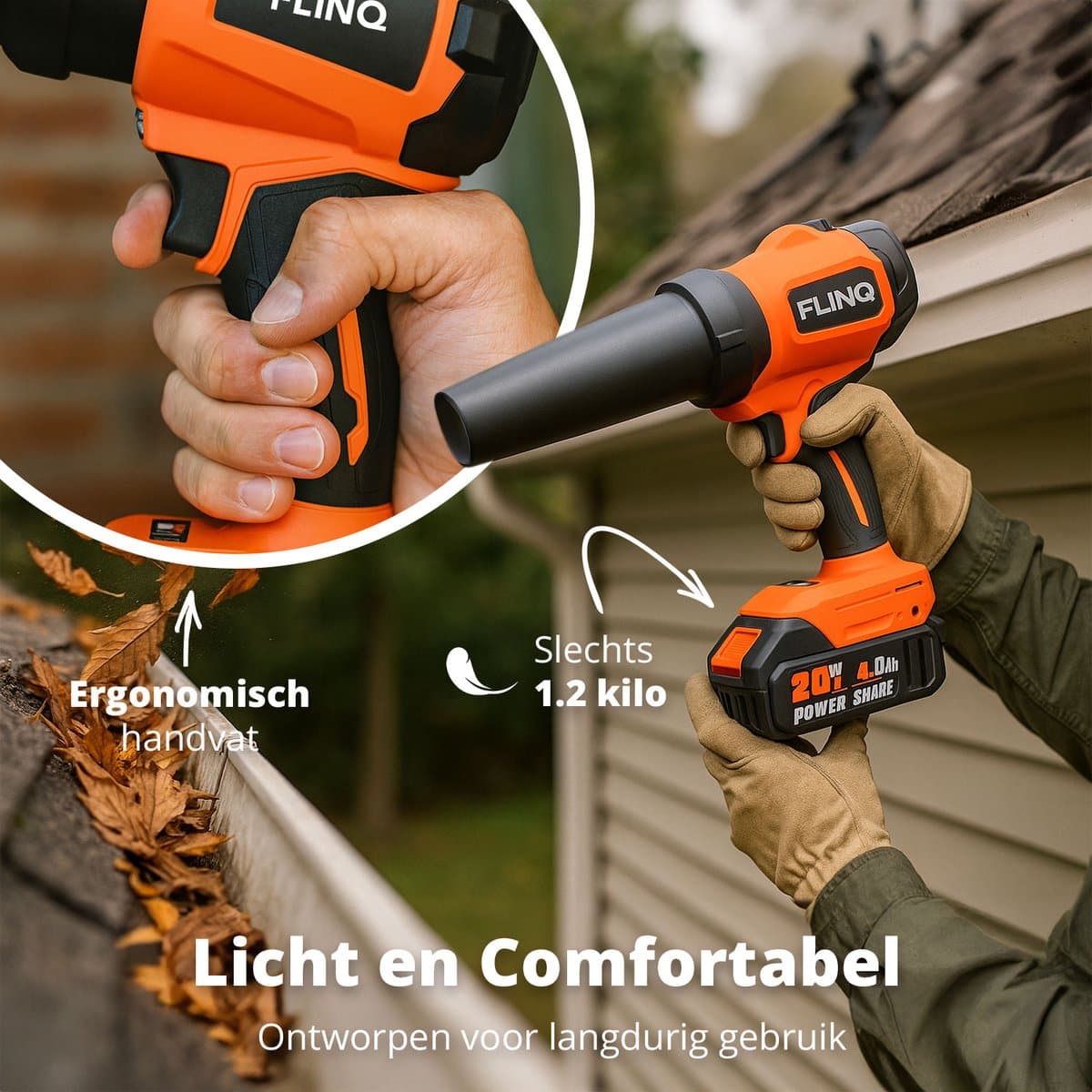 FlinQ Handblazer Premium - Draadloze Bladblazer met accu - Multi inzetbaar - Borselloze Motor - incl 2 accu's & oorbeschermers thumbnail 5
