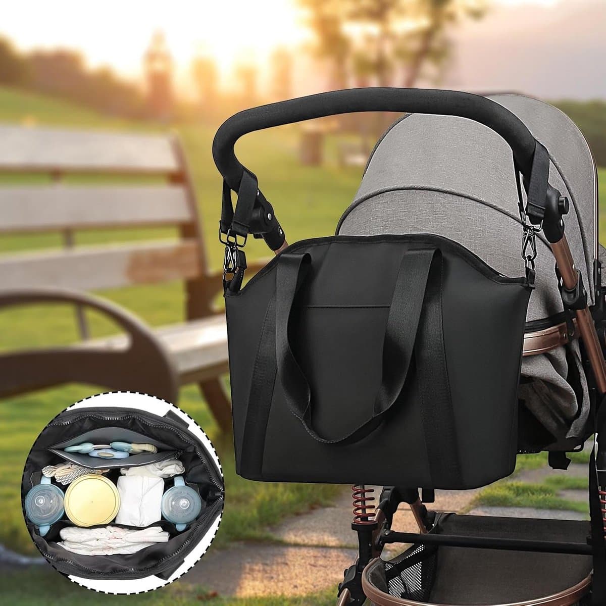 Luiertas Tote - Waterdichte Opbergtas – Multifunctionele draagtas met schouderband - ruim voor kleding & reisbenodigdheden – Zwart thumbnail 8