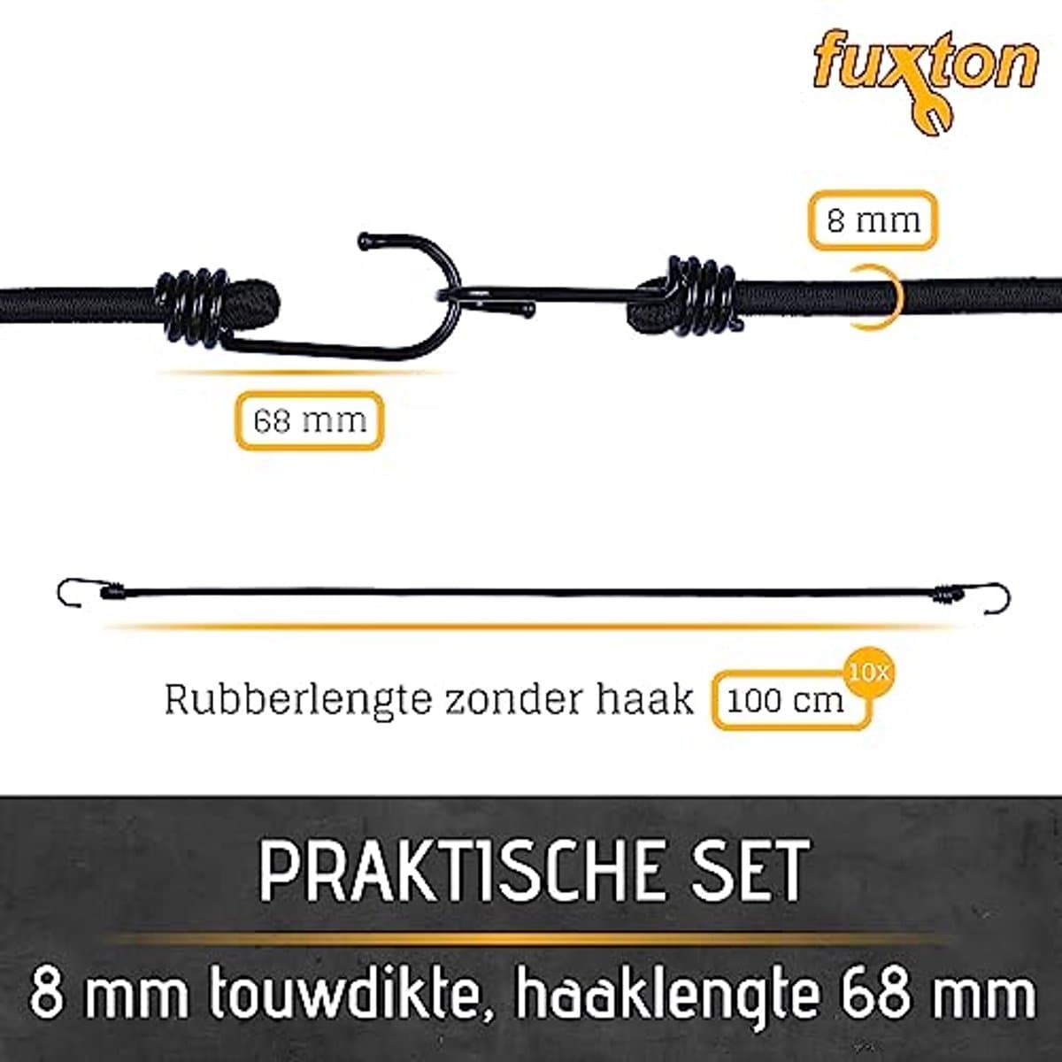 Set van 10 Spanschroeven met Haken - 100cm Zwart voor Dakdragers, Fiets, Auto, Tent thumbnail 7