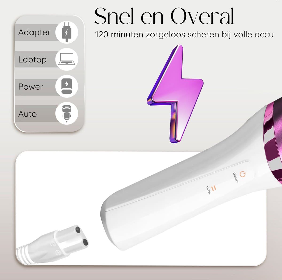 Sansbeauté® 6-in-1 Ladyshave - Gezicht - Oksels - Benen - Bikinilijn - Scheerapparaat Vrouw - Epilator - Epileerapparaat Dames - Trimmer Vrouw Intiem - Bikinitrimmer - USB Oplaadbaar thumbnail 6