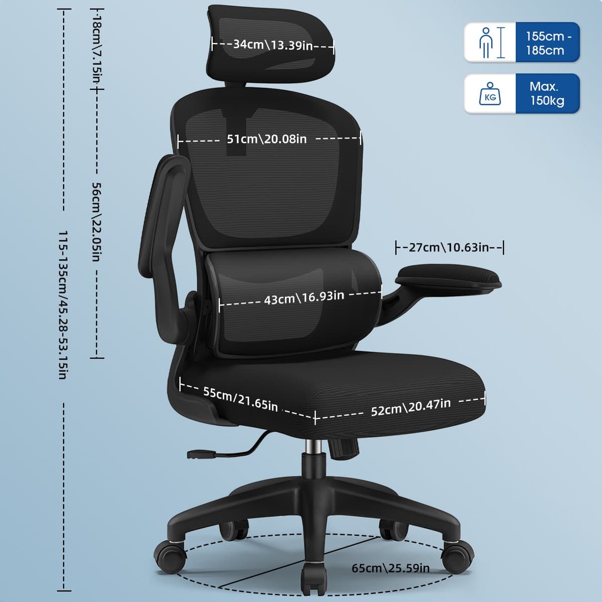 Elekiatech Bureaustoel - opklapbare armen, ergonomisch verstelbaar thumbnail 8