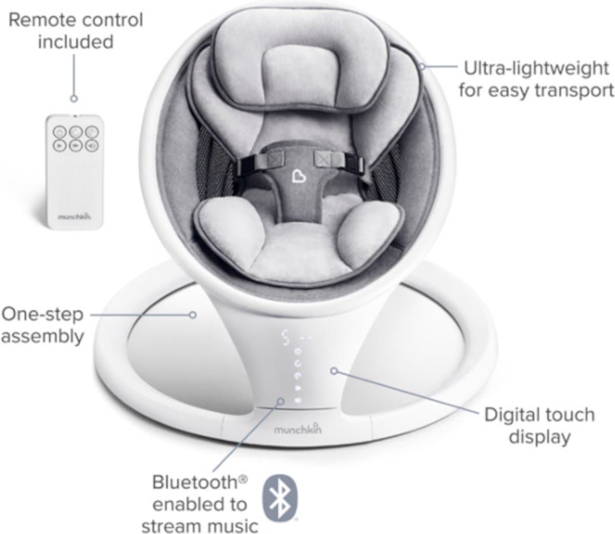 Munchkin swing - baby wipstoel elektrisch lichtgewicht bluetooth - schommelstoel thumbnail 5