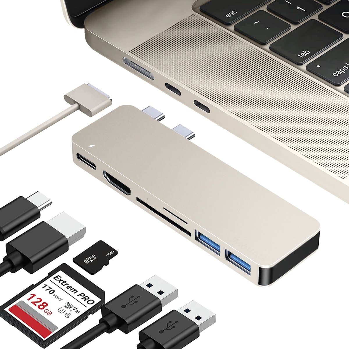 iMounts MacBook Air usb-c hub - HDMI - USB3.0 - SD reader - M2/M3/M4/M5 - Starlight / Sterrenlicht