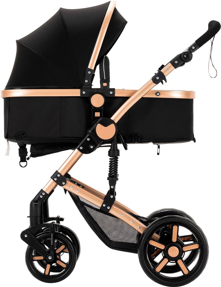 Luxe 3-in-1 Kinderwagen - Wandelwagen - Autostoeltje - Buggy - Reiswieg - Inklapbaar - 0-36 Maanden - Zwart/Goud thumbnail 2