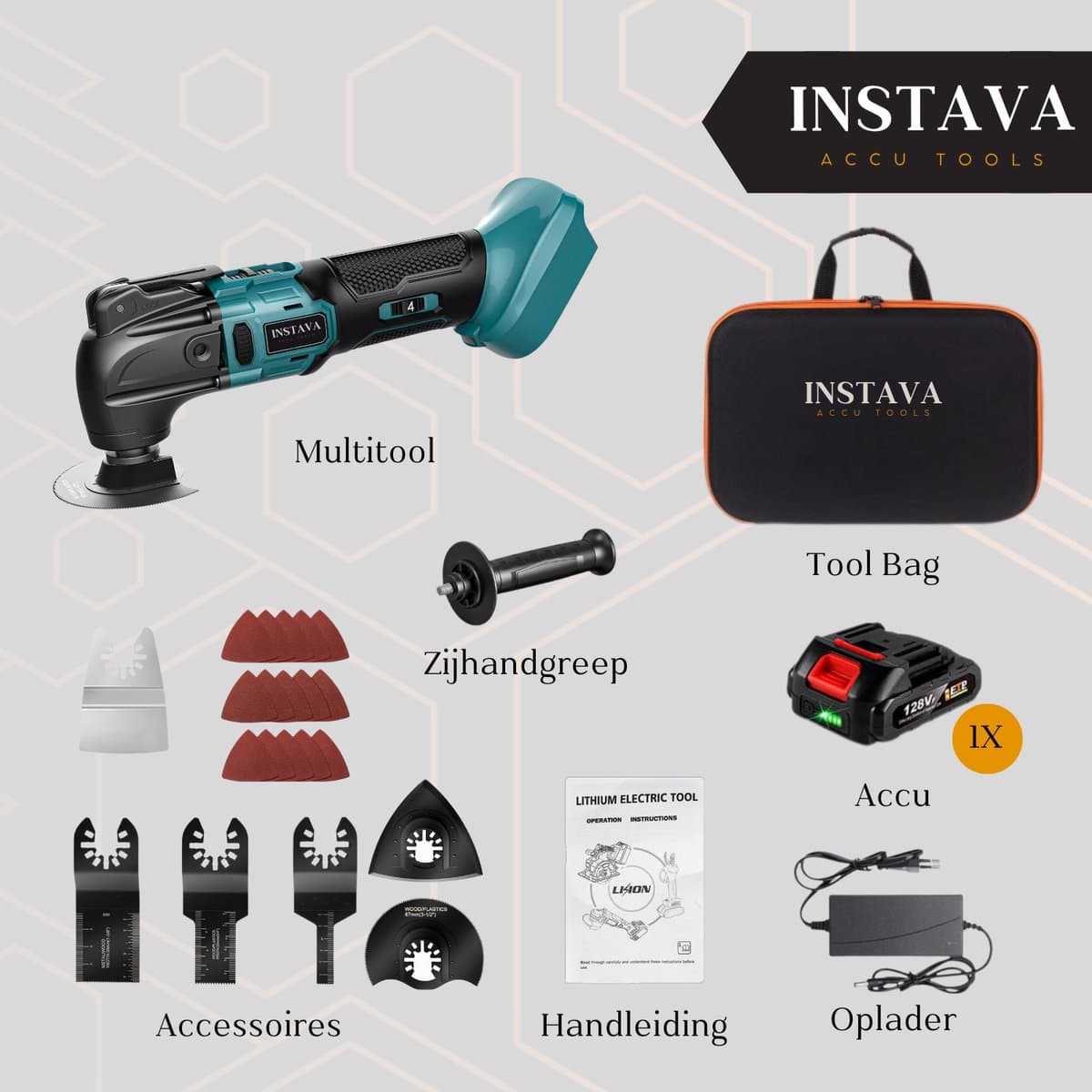 Instava Multitool Accu 18V – Oscillerende Multitool – Met 1 Accu – Multitool Set – Makita LXT Compatibel – Incl. 7 Opzetstukken & 15 Schuurvellen thumbnail 5
