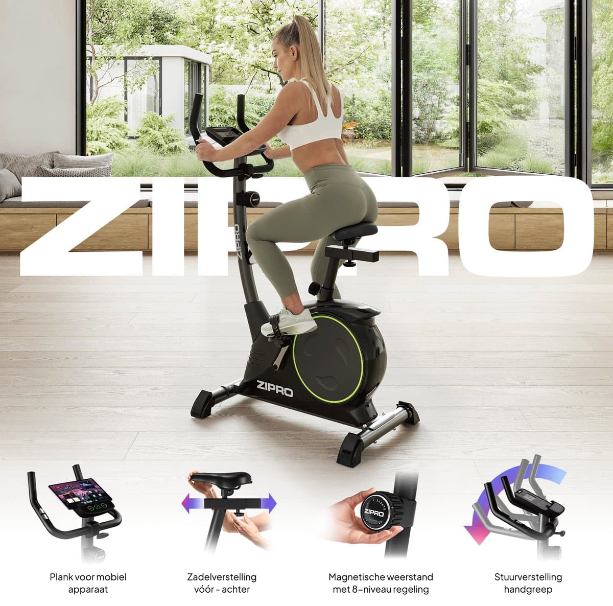 ZIPRO NITRO - Hometrainer Magnetische Fiets - 150kg Belasting - Vliegwiel 8kg - Hartslag - Fitness Fiets thumbnail 4