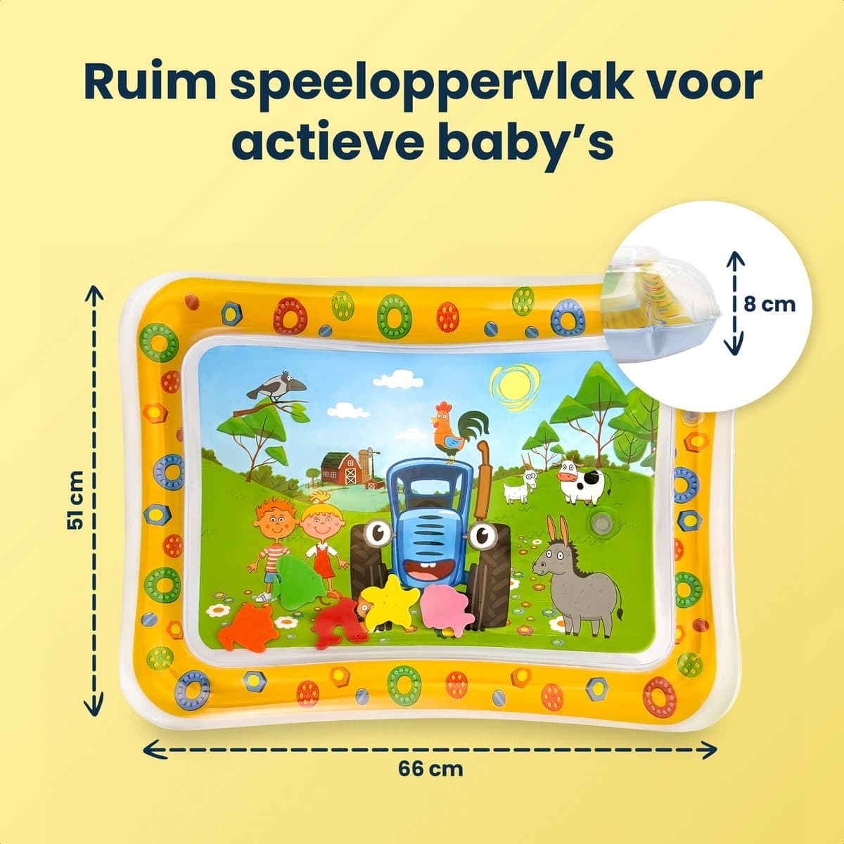 Dutsi - Waterspeelmat Baby - Watermat - Stimuleert Motorische Ontwikkeling - BPA Vrij & Lekvrij - Kraamcadeau - 66x51cm – Geel thumbnail 6