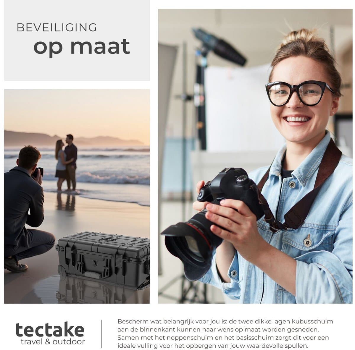 tectake® Camera Koffer - Verrijdbaar met Telescoopgreep - Fotokoffer - Camerakoffer - 2 kliksluitingen - Mogelijkheid voor afsluiten met hangslot - Afmetingen (LxBxH) 34,5 x 23 x 56 cm - Zwart thumbnail 3