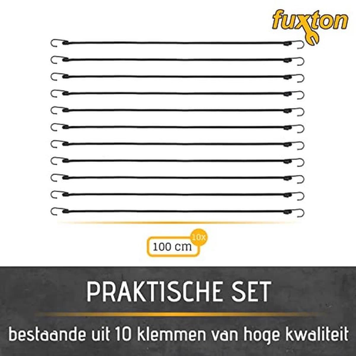 Set van 10 Spanschroeven met Haken - 100cm Zwart voor Dakdragers, Fiets, Auto, Tent thumbnail 4