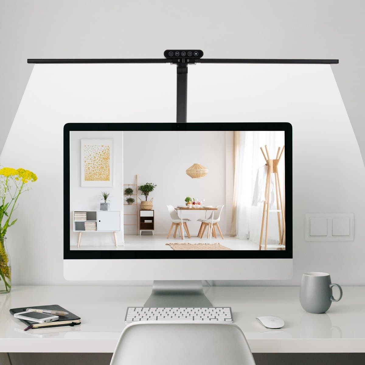 MUPOO Bureaulamp met Klem - 74 cm - LED Leeslamp Dimbaar - Daglichtlamp - 5 Kleuren licht - Moderne Tafellamp voor Monitor Studio - 24W - met Timer en Geheugenfunctie - Flexibel - Zwart thumbnail 8