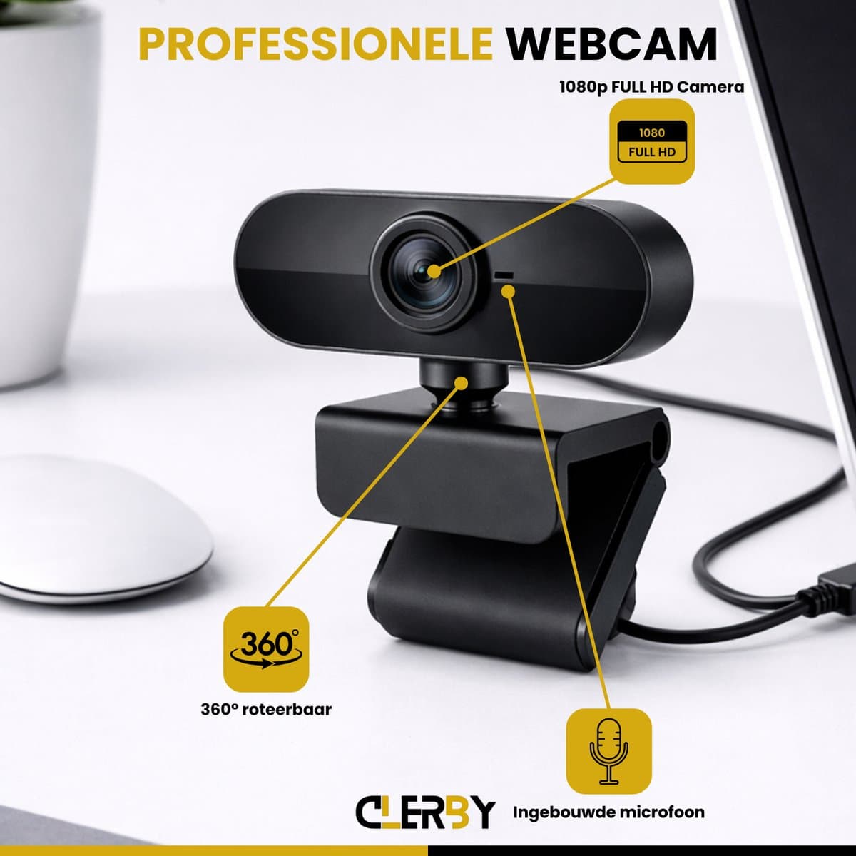 Clerby Webcam 1080P Full HD met Microfoon voor PC/Laptop thumbnail 7
