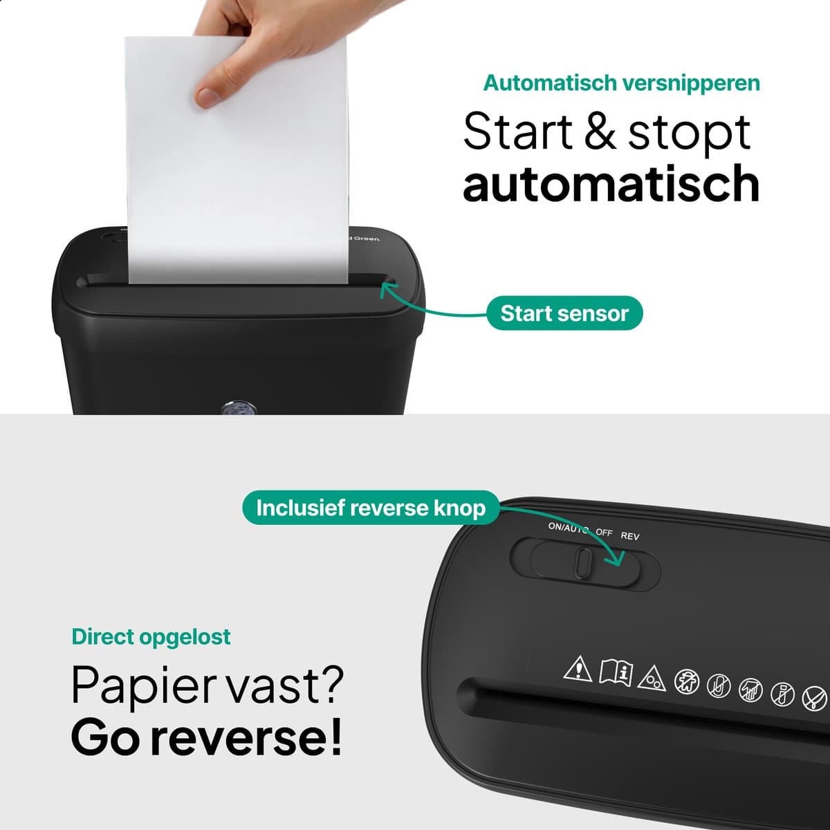 Papierversnipperaar Voor Thuis - Compacte Papiervernietiger 8 Liter - Vernietigt 6 Vel - Stroken P2 - Zwart - Vivid Green thumbnail 4