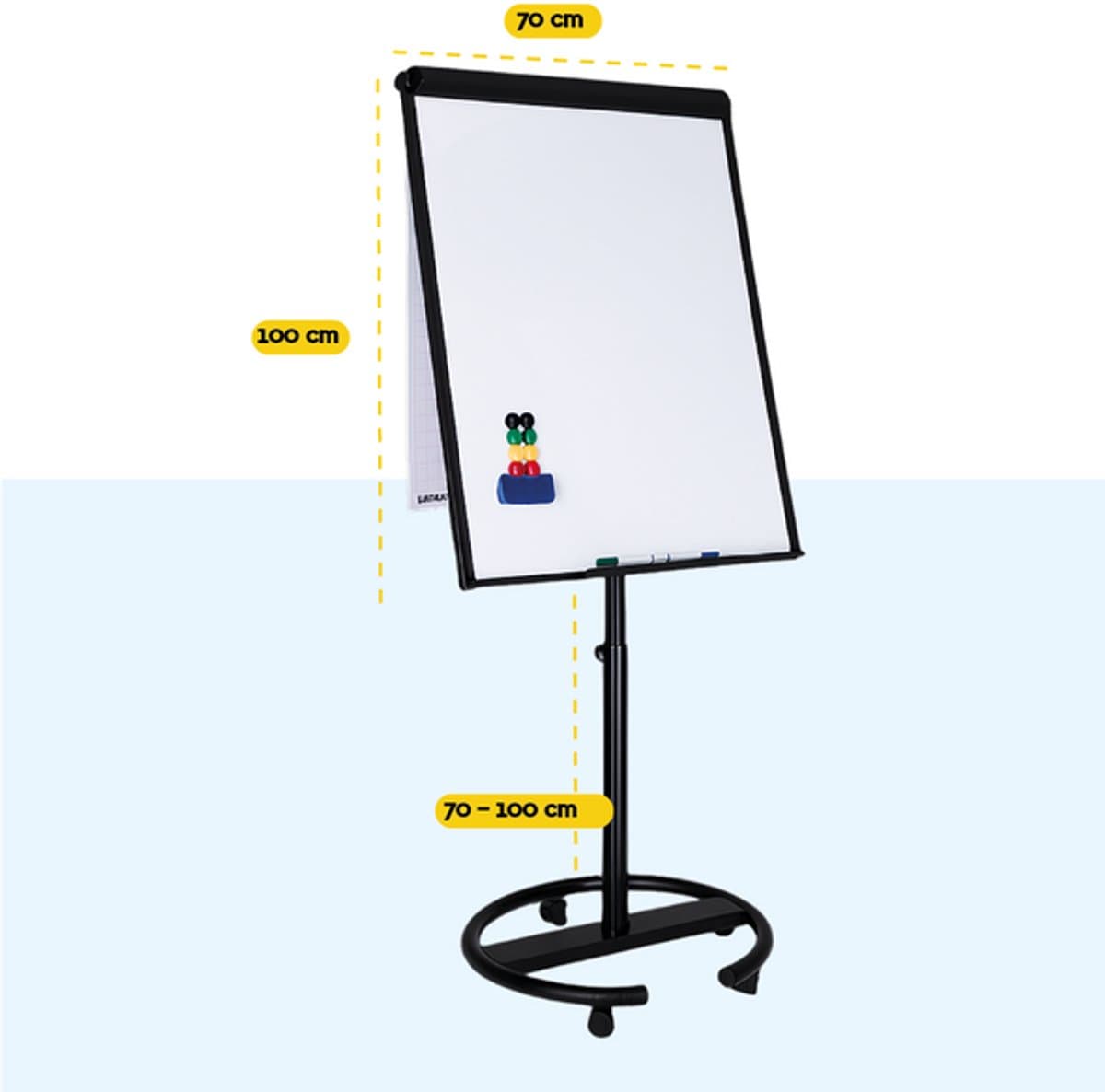 BRASQ Flipover Verrijdbaar Deluxe -70x100 cm - Verstelbaar Whiteboard - Inclusief 25 vellen papier en accessoires - met Uitschuifbare Armen - Magnetisch bord met Haken - Magneetbord - Zwart thumbnail 6