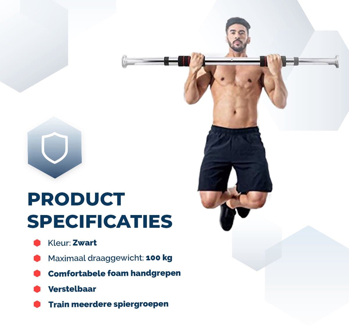 SOUTHWALL Pull Up Bar – Verstelbare Optrekstang Deurpost – 60 tot 100 cm Verstelbaar – Chin Up Bar – Krachttraining – Home Gym – Pull Up Station voor Thuis Sporten – Buikspiertrainers – Trainingsstang – 150kg Draagkracht – Zwart thumbnail 3