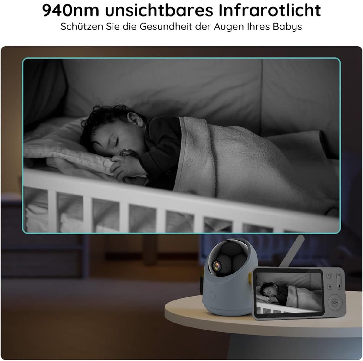 Wifi Baby Monitor - Babyfoon Met Camera 2K 3MPx - Babyfoon met 5 inch scherm - Splitscreen - Full HD Resolutie - Slaapliedjes - Temperatuur - Alexa & Google - Terugspreekfunctie - Video & Audio thumbnail 7