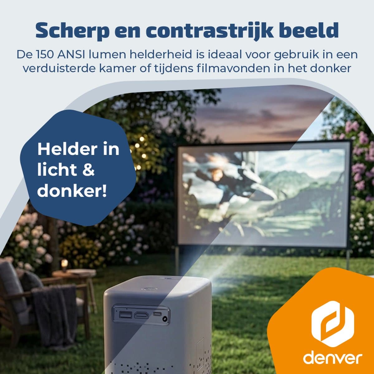 Denver Portable Beamer - 4K 3840x2160P - 150 ANSI Lumen - Projector - Ingebouwde Batterij - Thuisbioscoop - HDMI - USB-C - PR4700 thumbnail 6