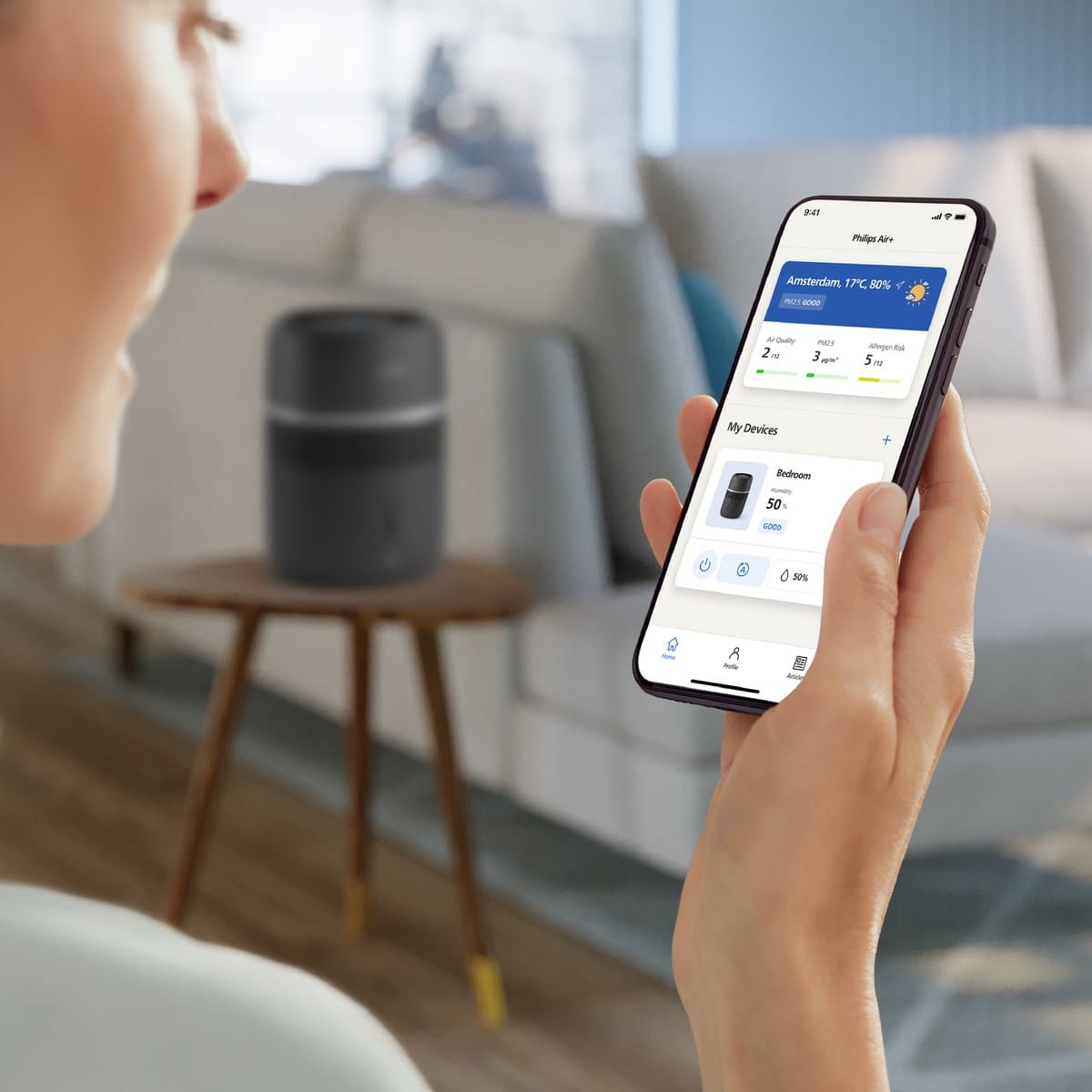 Philips Luchtbevochtiger 4000 serie - 300 ml/u, 3 ventilatorsnelheden, Air+ app, tot 44m2, 21 uur continu gebruik - HU4210/03 thumbnail 5