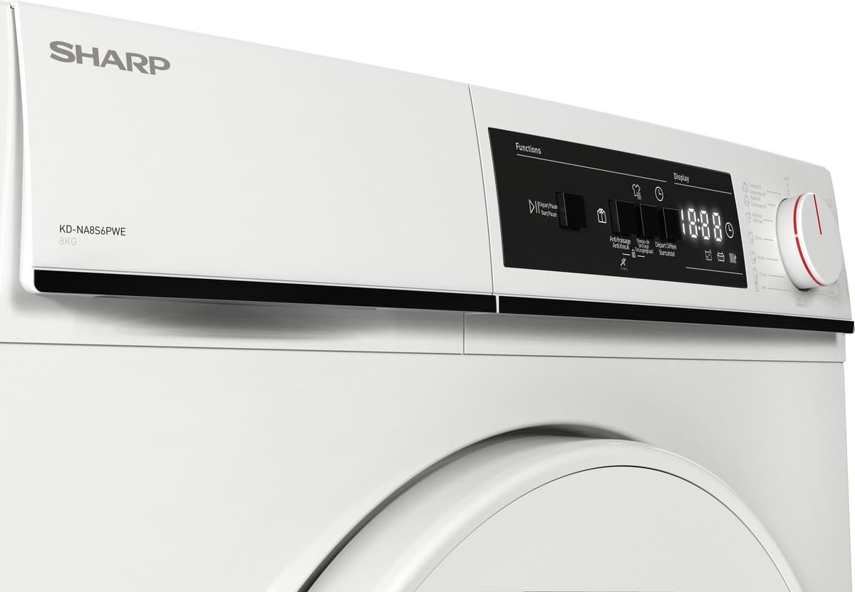 Sharp KDNA8S6PWEBE - warmtepomp droger - energie label E - 15 programma's - LED trommelverlichting - links en rechts draaiend - wit thumbnail 7
