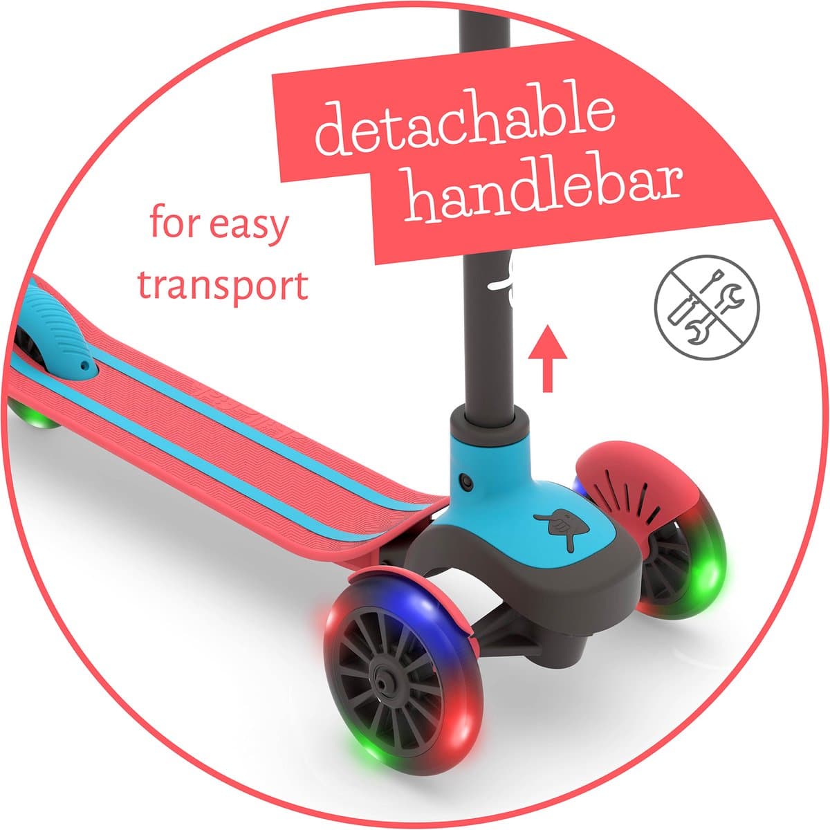Chillafish Kinderstep 3 Jaar met drie LED wielen - Blauw Rood - Lichtgewicht Glow step jongens met afneembaar stuur en voetrem - Aanpasbaar in hoogte - Leun-om-te-sturen - Extra grip handgrepen - Geen batterijen nodig - Model Scotti Glow 3 thumbnail 2