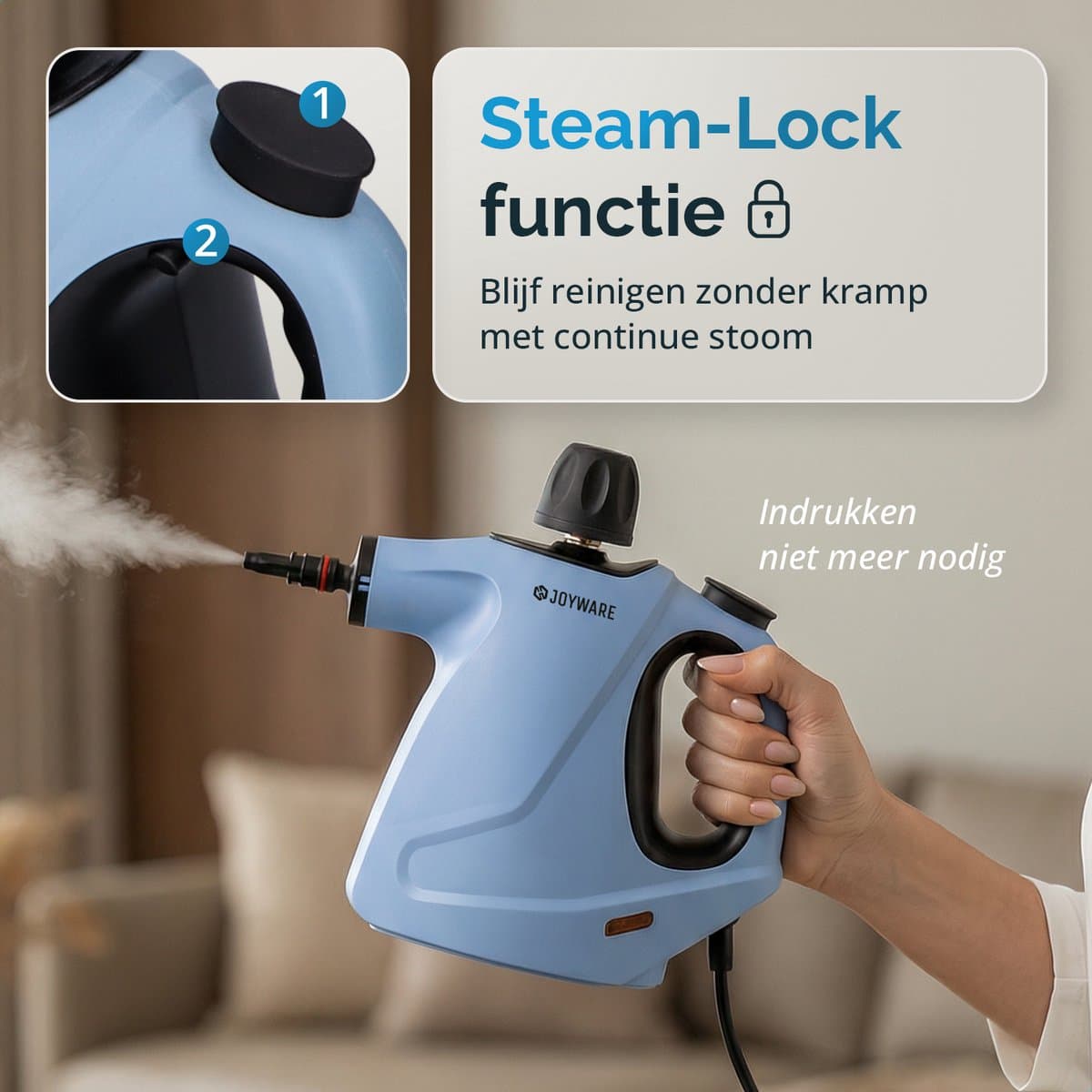 Joyware® 18-in-1 Stoomreiniger S2 – Handstoomreiniger met Steam Lock – Tapijtreiniger & Vlekkenreiniger voor Bank, Badkamer & Bekleding – Steam Cleaner – 1050W – 450ML thumbnail 5