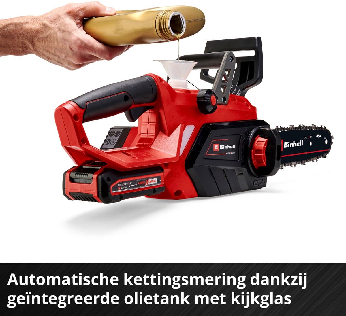 Einhell Accu Kettingzaag GE-LC 18/25 Li Solo - Power X-Change - 18 V/3.0 Ah/Li-Ion - Zwaardlengte: 25 cm - Max. Zaaglengte: 23 cm - Kettingsnelheid: 4,3 m/s - Excl. accu en lader thumbnail 4
