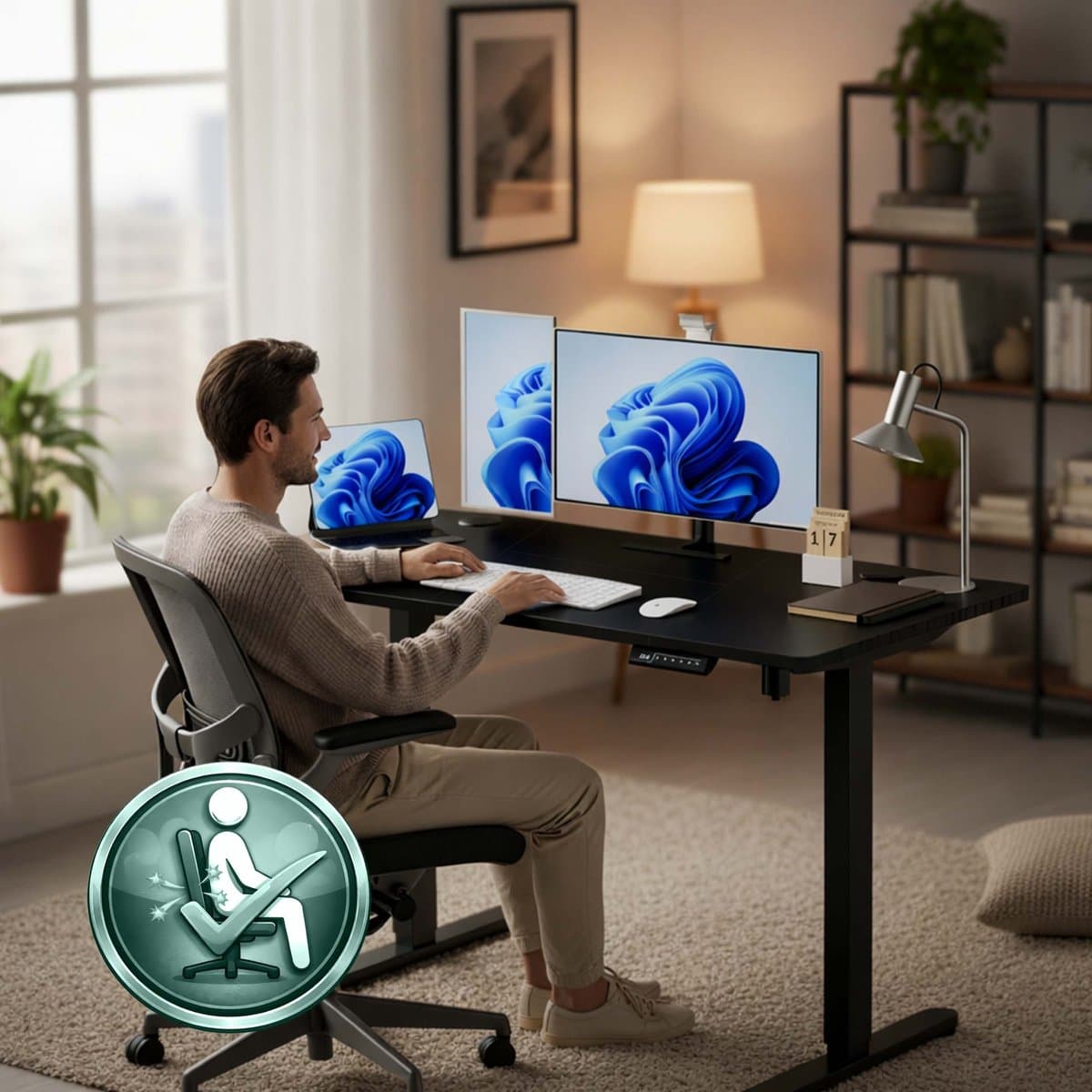 Zit sta bureau - 160 x 60 cm - hoogte verstelbaar - zwart thumbnail 7