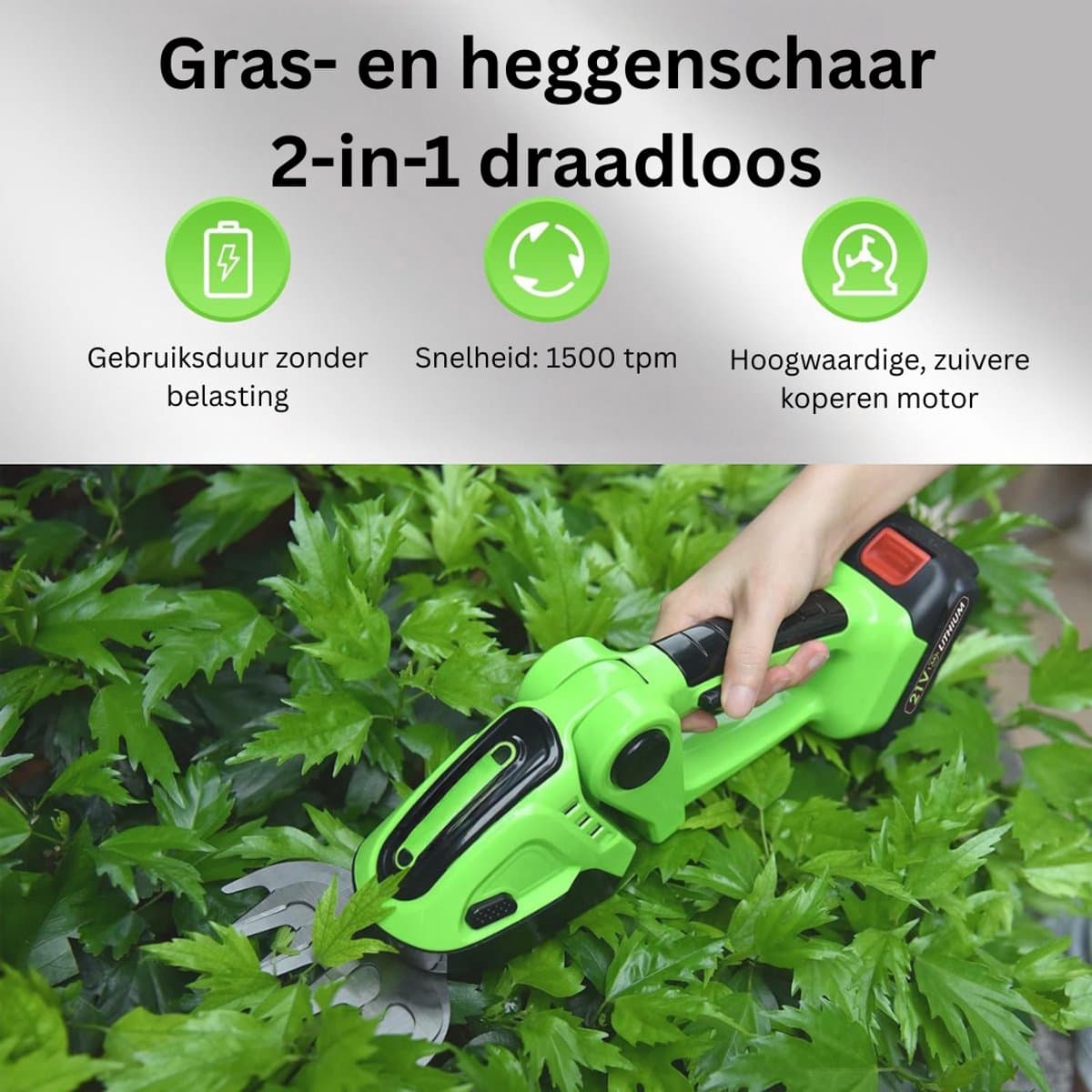 NBAP® Buxusschaar met Accu - Heggenschaar - Mini Kettingzaag - Groen thumbnail 4