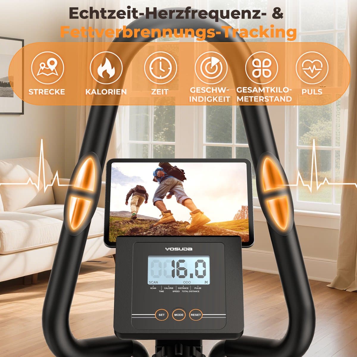 YOSUDA crosstrainer voor thuis – testwinnaar, 3-in-1 (ellipsentrainer + stepper + stairmaster), 16 weerstandsniveaus, 8 kg vliegwiel, ultrastil magneetweerstand, 45° helling, polssensor, LCD-monitor thumbnail 4